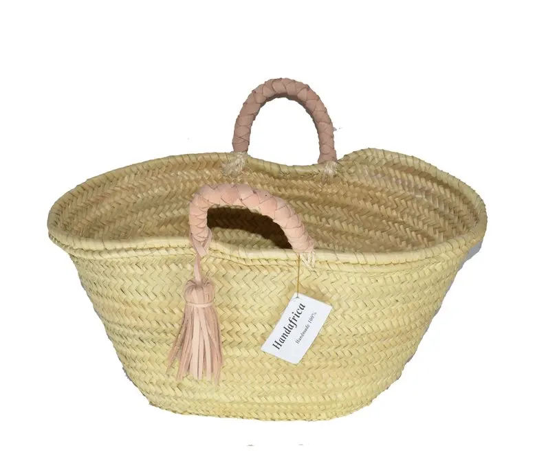 Straw basket Moroccan straw bag Top Handle Bags Straw bag French market basket Round