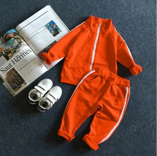 Baby Boys girls sport suits Green Orange 2-8 Years Kids Stripe Jacket + Pants PCs for kids clothes tracksuit Sets