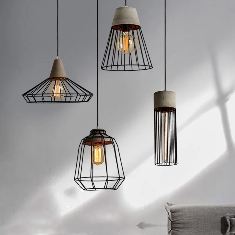 Cage Pendant Lamp For Home Lighting Barn Metal Wire Cage Hanging Light Chandelier Matt Black Iron Pendant Lamp