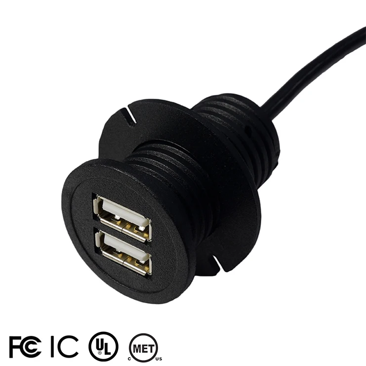 Round USB Extension Dual Charging Port Power Cord Embedded on Furniture
