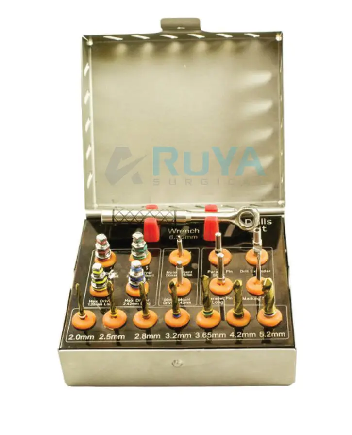 Dental Implant Bone Compact Surgical Drills Kit With Ratchet Wrench Hex Drivers Parallel Pins Motor Mount Kits CE