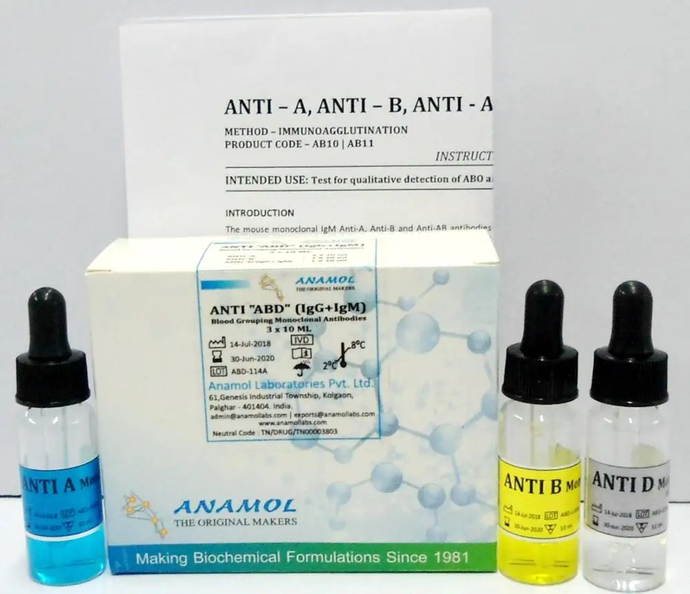 Blood Grouping Reagent (Anti A ,Anti B, Anti D, Anti AB) 4x10ml