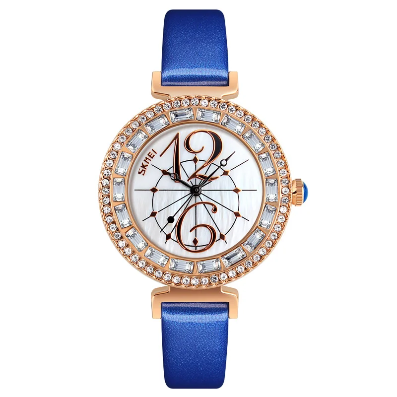 skmei 9158 Luxury rhinestone inlay simple ladies watch noble quartz stainless steel back