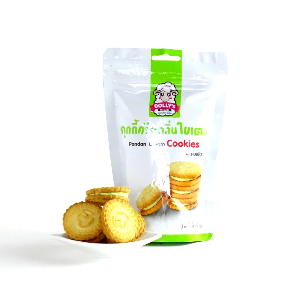 Sandwich Cookies Assorted Filled Pandan Cream Flavor Thailand Wholesalers Milk Traditional Biscuits Bag Package