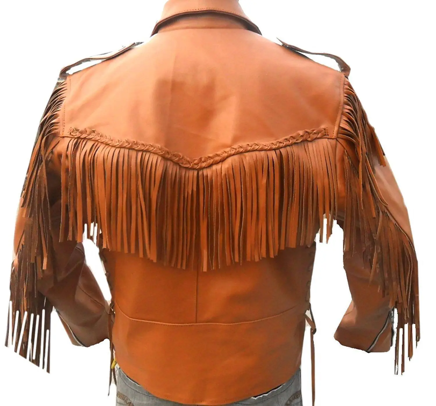 New Men Brown Suede Western Cowboy Style Leather Jacket With Bones and Breads Custom Logo