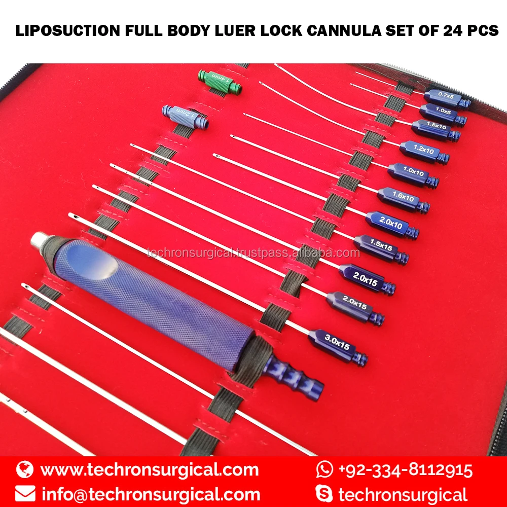 Liposuction Full Body Luer Lock Cannulas Set with Power Handle Tubling/Suction Connector
