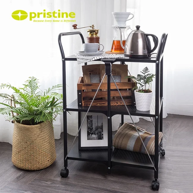 Taiwan Manufacturer Home Kitchen Furniture Round Tube Folding Trolley Kitchen Cart