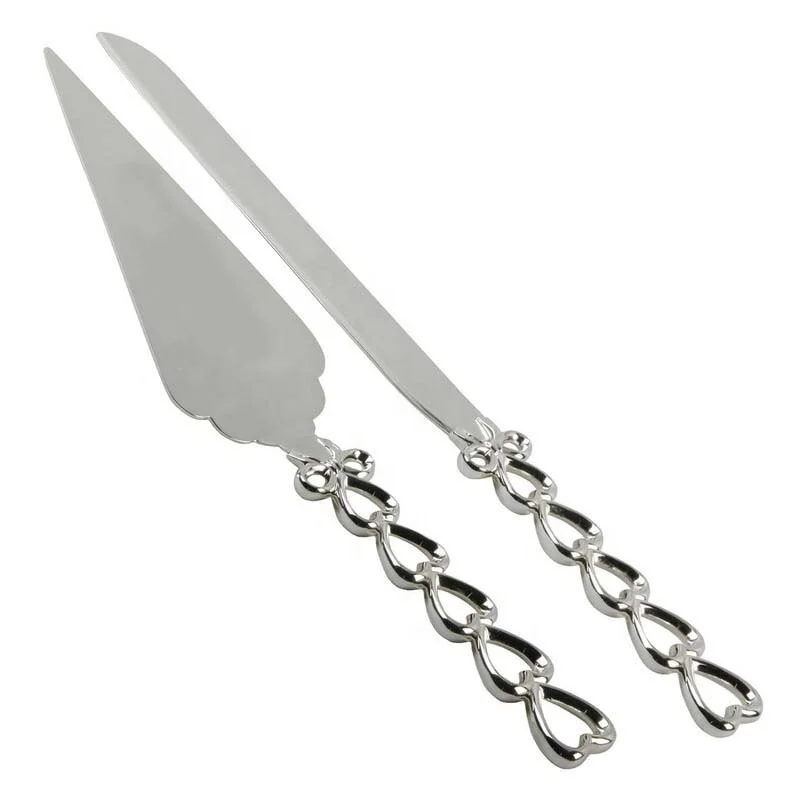 Metal Heart Design Handle Cake Server and knives wedding cake server set cake server with wooden handle