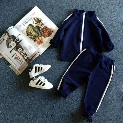 Baby Boys girls sport suits Green Orange 2-8 Years Kids Stripe Jacket + Pants PCs for kids clothes tracksuit Sets