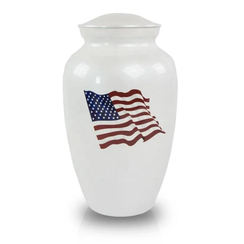 New Military American Flag Bronze Cremation Urn Brass cremation urn for ashes with an engraving of the American flag