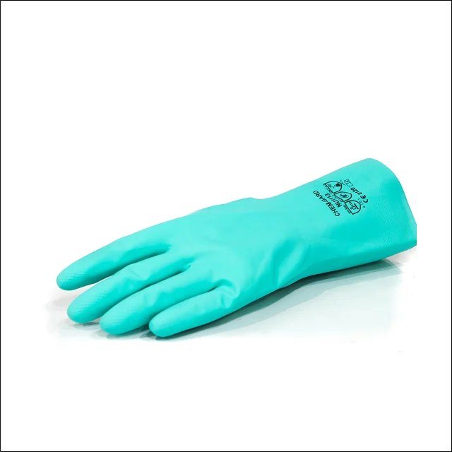 Flocklined CE UKCA tested green safety gloves, high chemical & oil resistant nitrile gloves , work gloves for industry use
