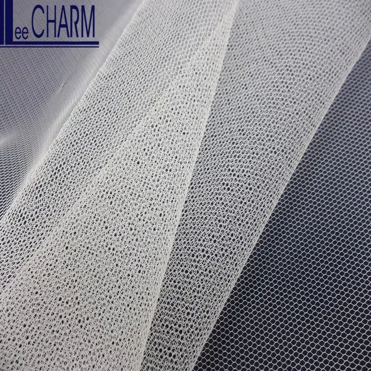 LCY864 Taiwan 100 Polyester 30D Hexagon Soft White Tulle Net Fabric