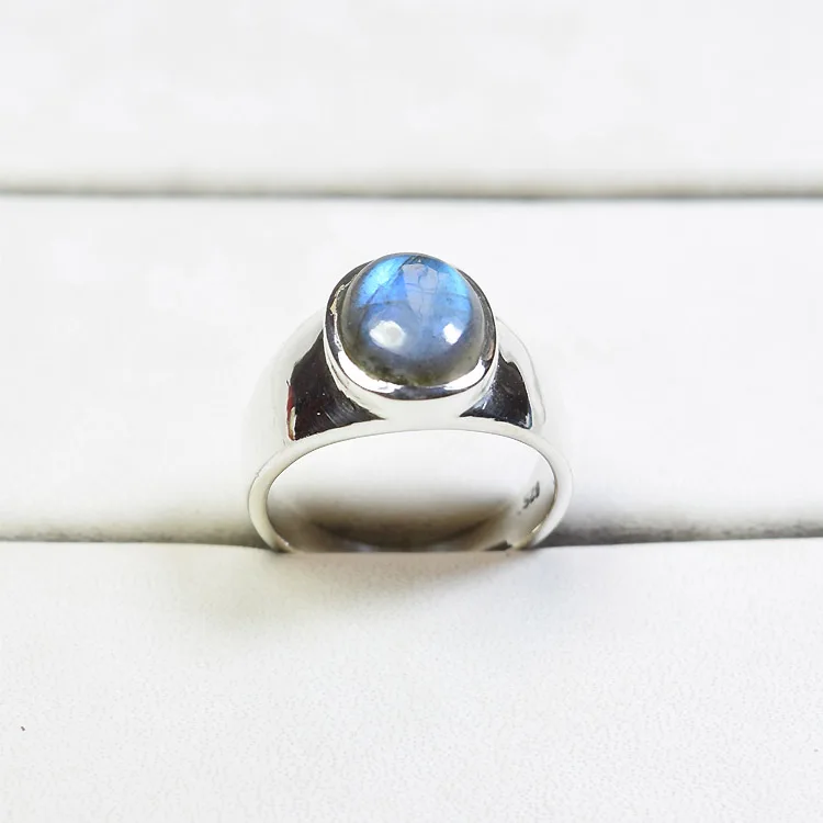 Оптовая Продажа 925 пробы серебряные кольца синий огонь, Лабрадорит кольца