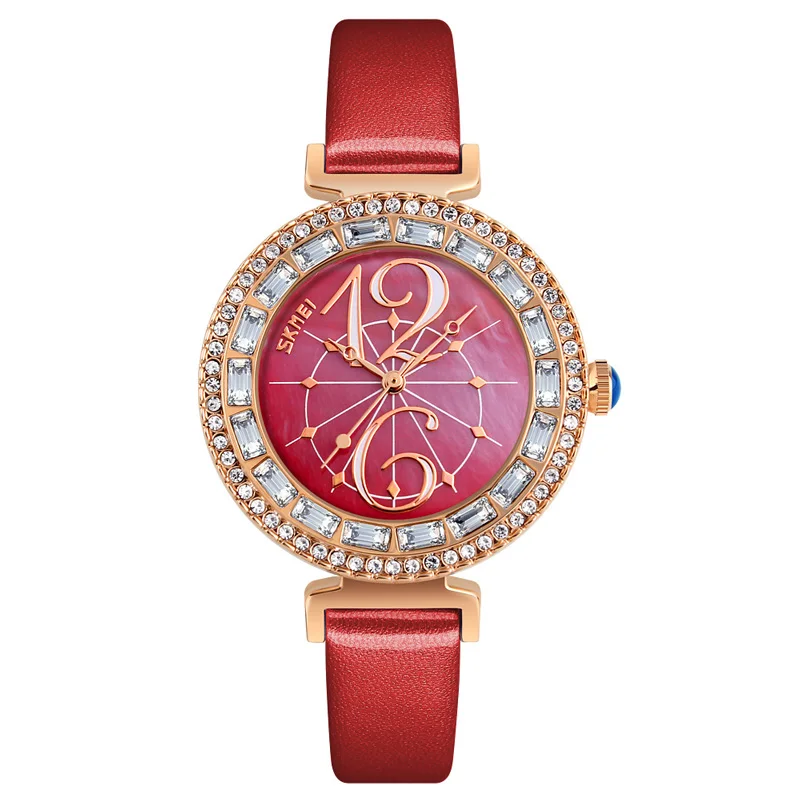 skmei 9158 Luxury rhinestone inlay simple ladies watch noble quartz stainless steel back