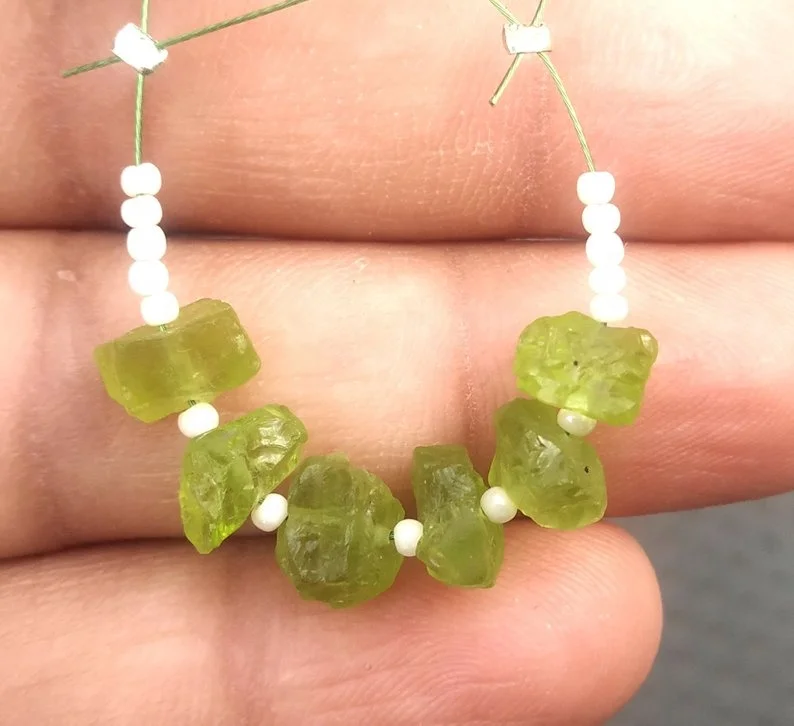 Natural Peridot Gemstone Uneven Shape Center Drilled Rough August Birthstone Jewelry Green Stone Collection Style Cut
