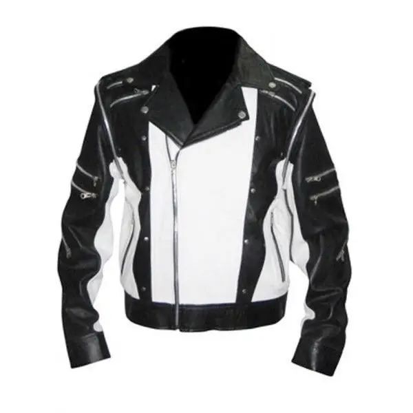 & White Genuine Leather Jacket Michael Jackson Black All Size Available Bomber Jacket for Winter Regular Clothing Length Vintage