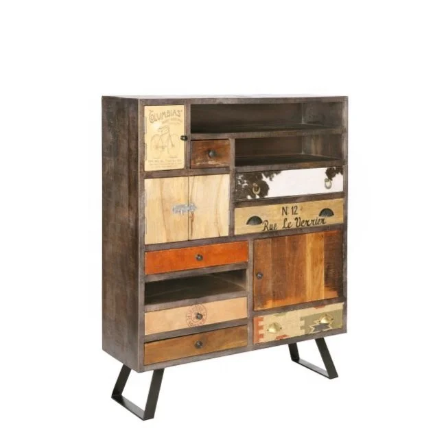 
Industrial & vintage Indian solid mango wood distressed finish multi drawer Cabinet 