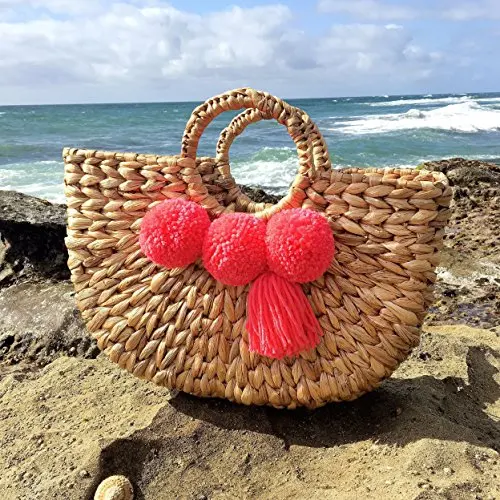 Modern New Trend Handmade Summer Bali Straw Beach Bag for Women Eco-Friendly Water Hyacinth Tote Leather Lining Chain Decoration
