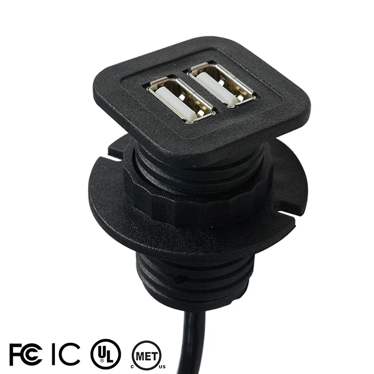 
Square USB Extension Dual Charging Port Power Cord Embedded on Furniture 
