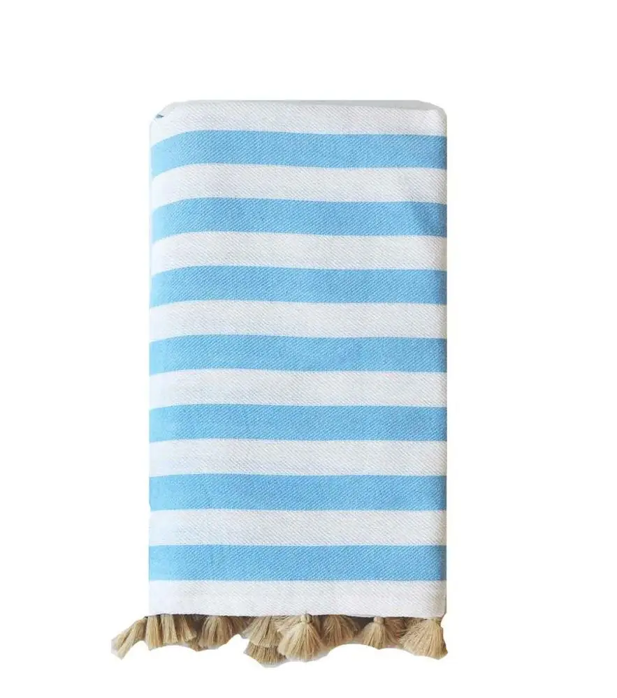
100% Cotton Beach Candy Turkish Rugby Towels with coloured pom pom tassels 