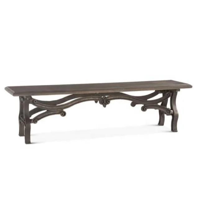 
Промышленная винтажная уличная деревянная чугунная уникальная длинная скамейка для патио, обеденная скамейка 