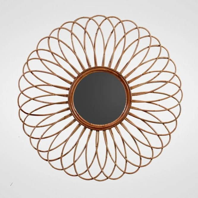 Винтажное зеркало из ротанга в современном стиле с цветами из Индонезии