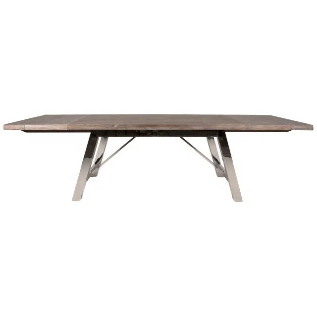 
 New Industrial Rustic Distressed Finish Solid Wood Base Silver Finish Dining Table  