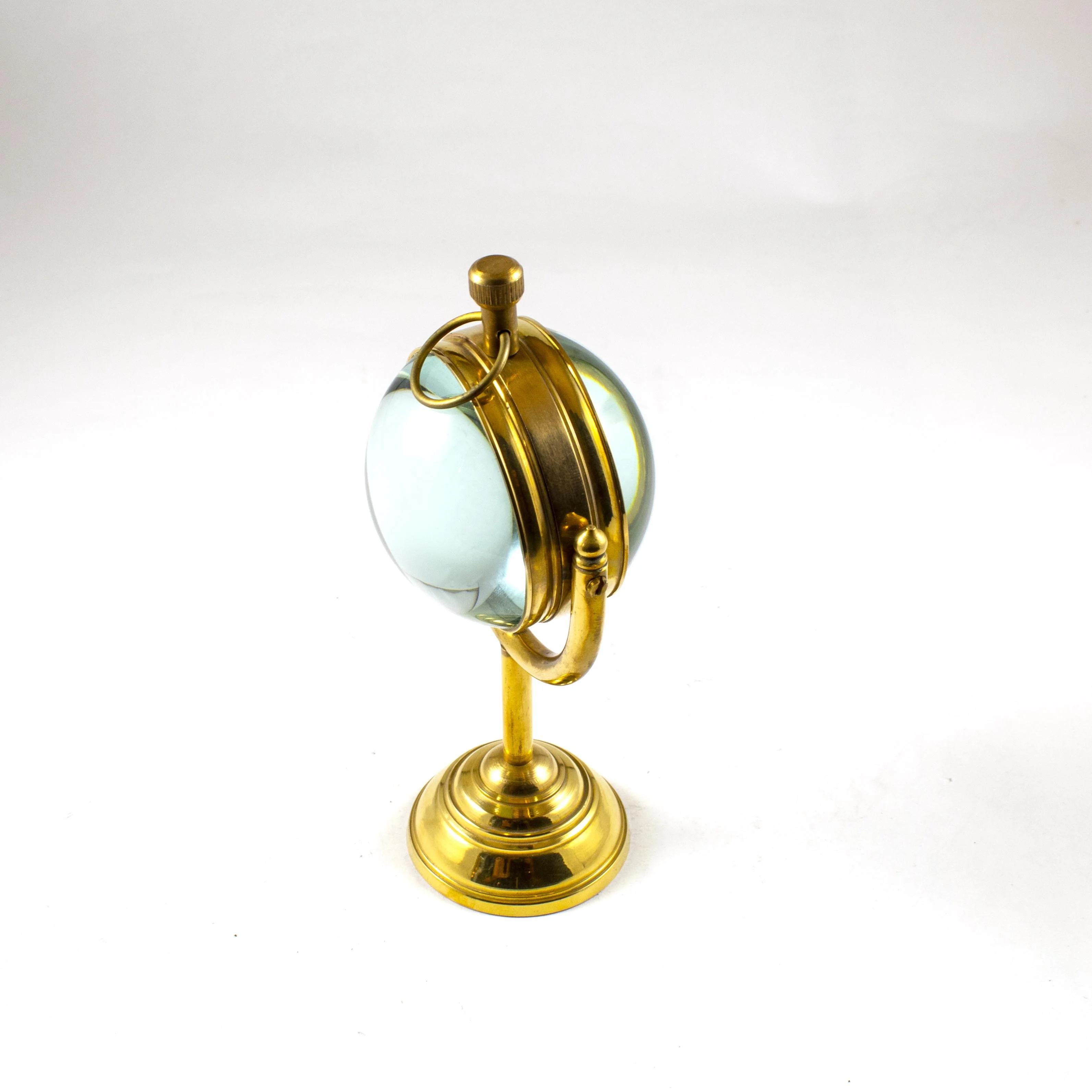 brass nautical paper weight analogue desk table glass ball clock office home gift decor ondesk watch