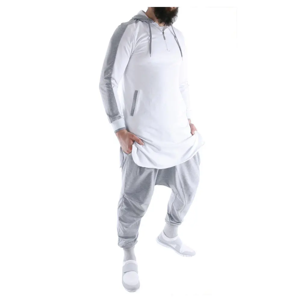 New casual Islamic clothing mens hoodie thobe long sleeve Arab Style Zipper Pocket Hoodie abaya thobe for men custom boys thobes
