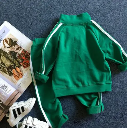 Baby Boys girls sport suits Green Orange 2-8 Years Kids Stripe Jacket + Pants PCs for kids clothes tracksuit Sets