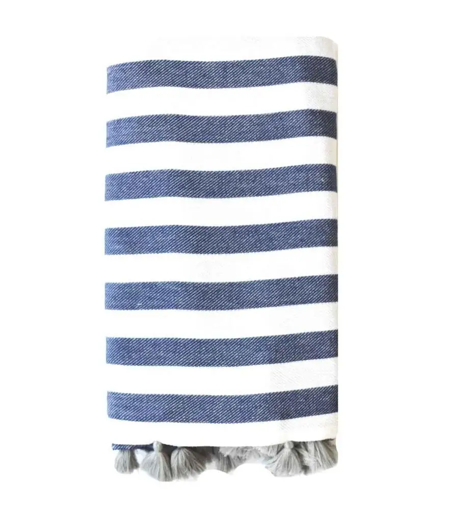 
100% Cotton Beach Candy Turkish Rugby Towels with coloured pom pom tassels 