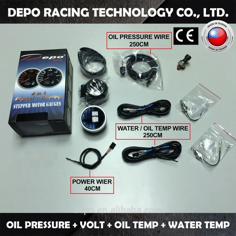 60mm Multi 4in1 Oil Pressure Volt Oil Temperature Water Temp Depo Racing Gauge
