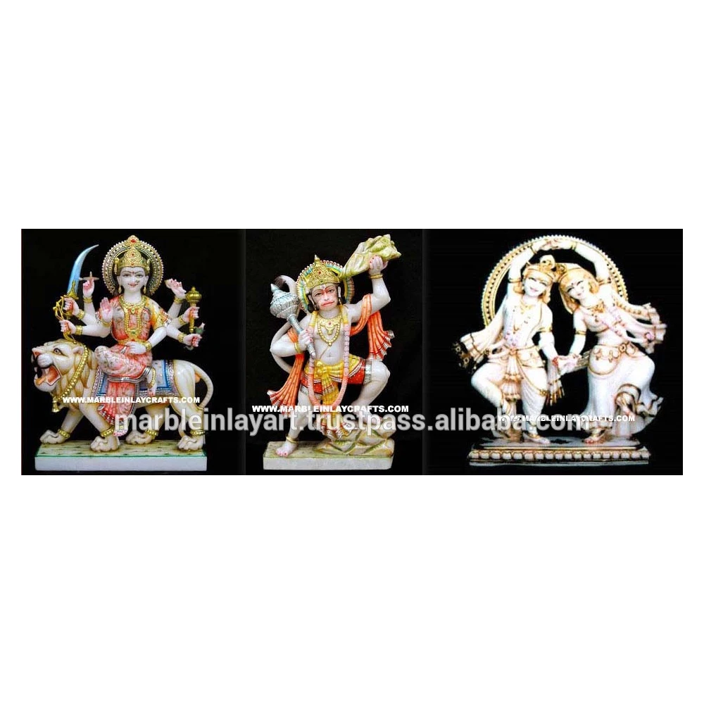 Awesome Gorgeous White Makrana Marble Indian God Goddess Idol of Three Different Gods for Worship in Home Office and Temple