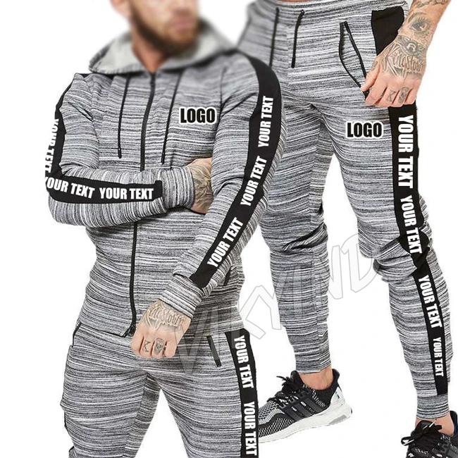 2022 Customized Men Sweat Suit side strips Jogging Sports mens jogging suits wholesale unisex Tracksuit puff printing