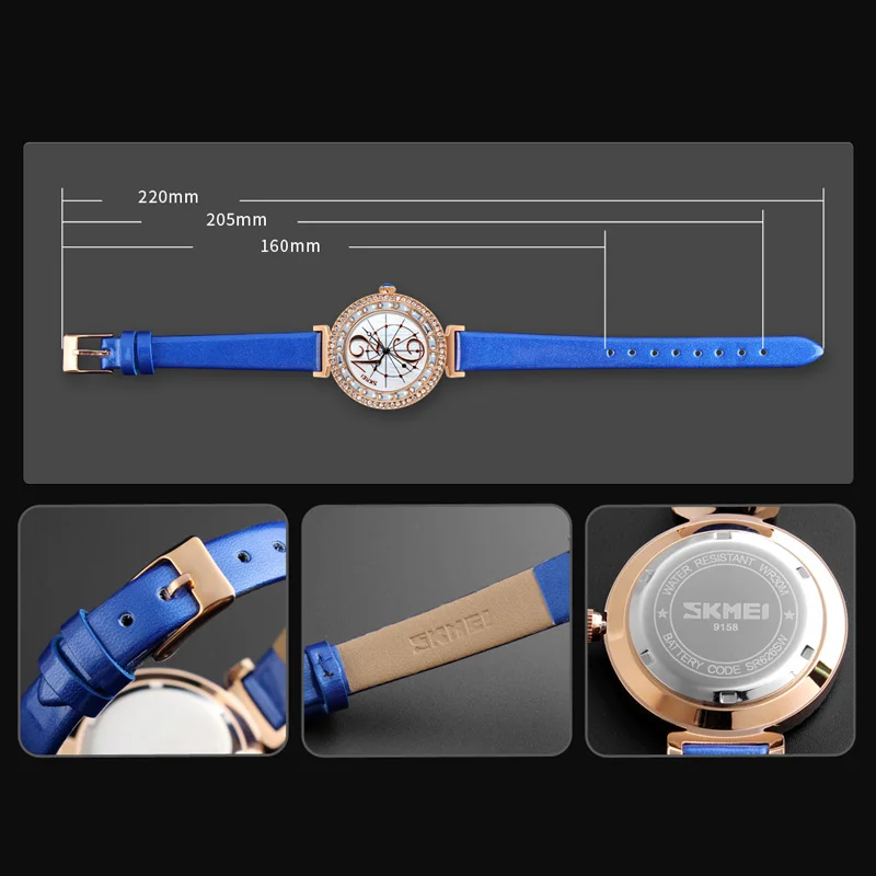 skmei 9158 Luxury rhinestone inlay simple ladies watch noble quartz stainless steel back