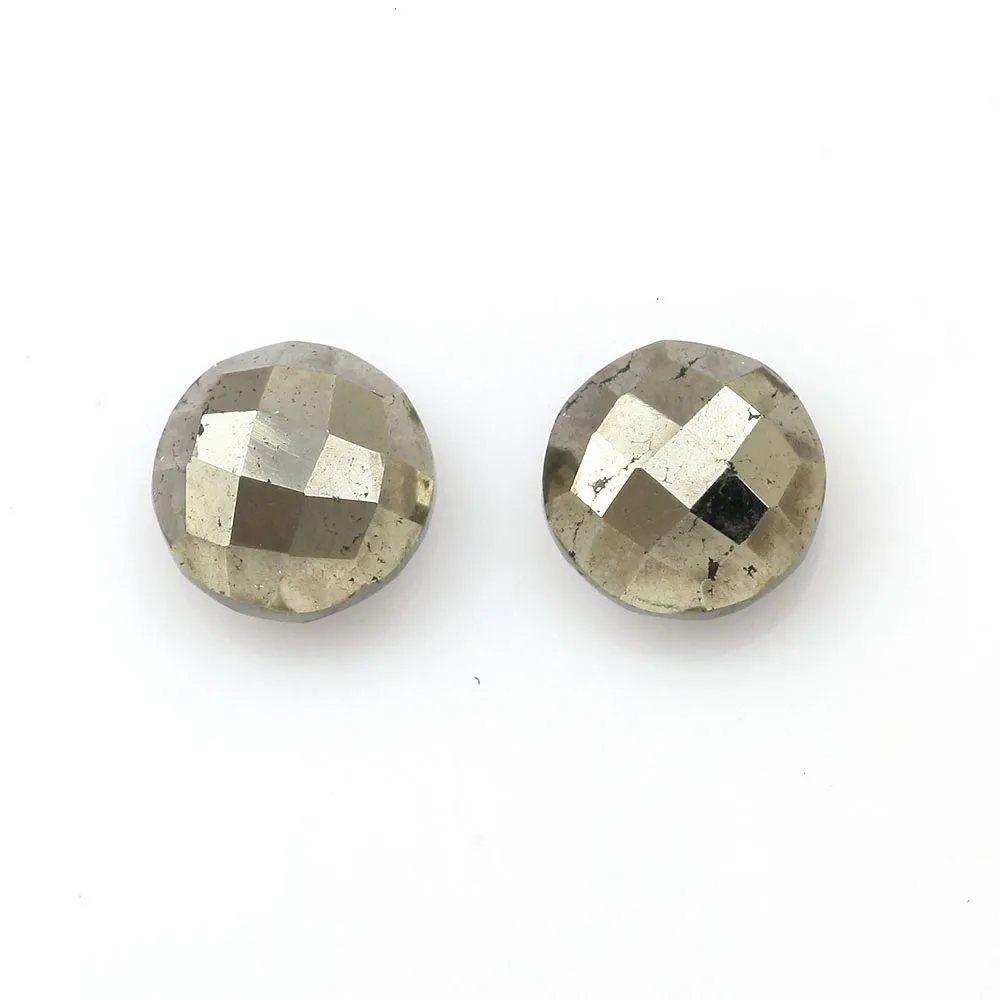 Высокое качество 12 мм натуральный пиритовый Золотой граненый круглый плоский незакрепленный драгоценный камень для изготовления ювелирных изделий кабошоны от производителя