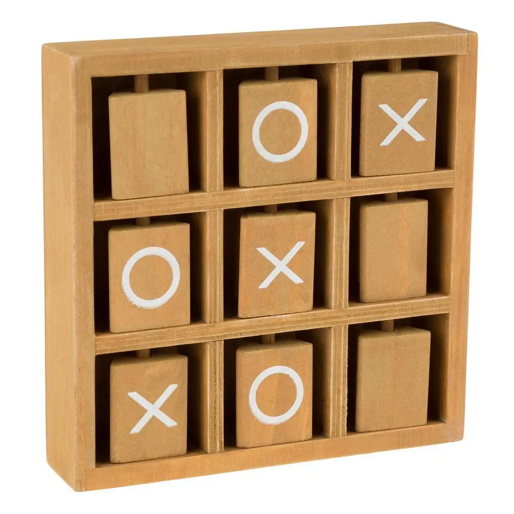 
Tic Tac Toe small wooden travel game with fixed spinning pieces indoor and outdoor game 