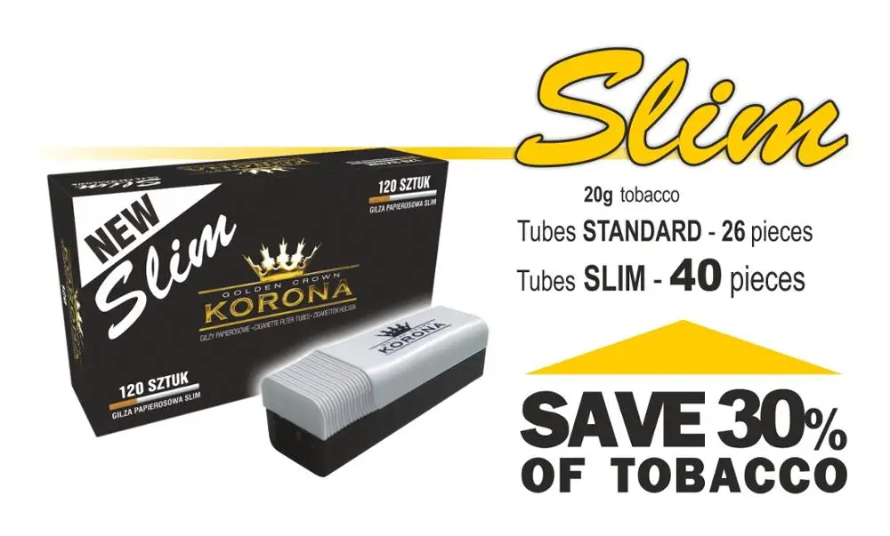 Slim Cigarette Filter Tubes Korona 120 with 20, 25, 30 mm long filter