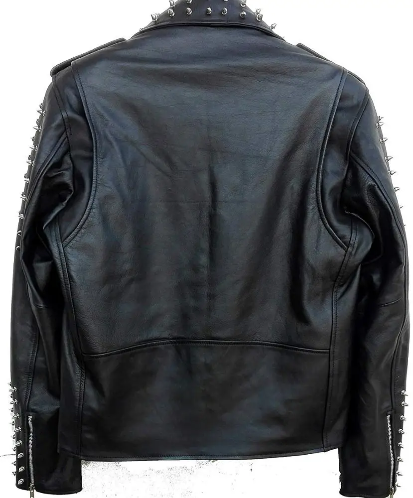 Mens Black Studded Leather Jacket Punk Vintage Biker Leather Jackets