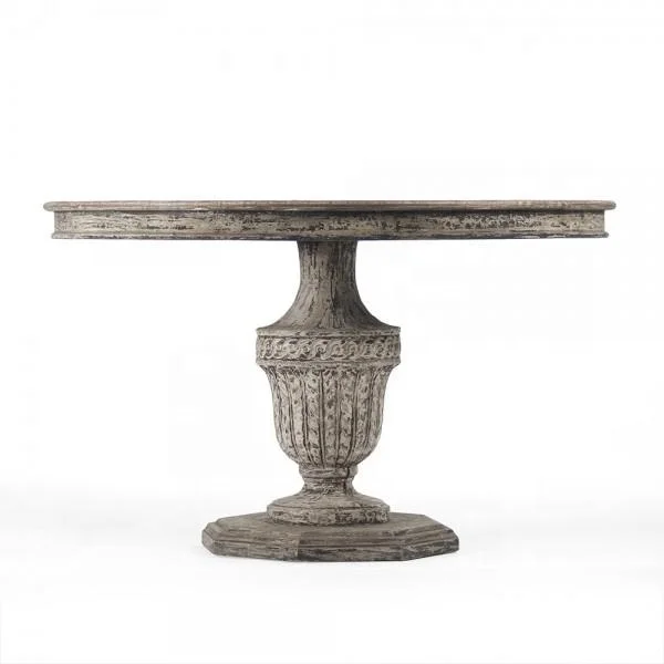 Reclaimed wooden carved round dining table