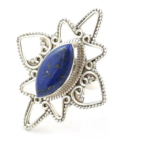 925 Sterling Silver Cabochon Blue Lapis Lazuli Gemstone Ring