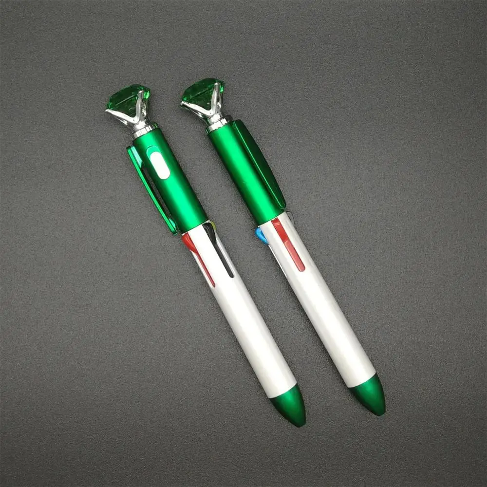 Plastic Promotional 4-color click action diamond ballpen with LED light with bling stone
