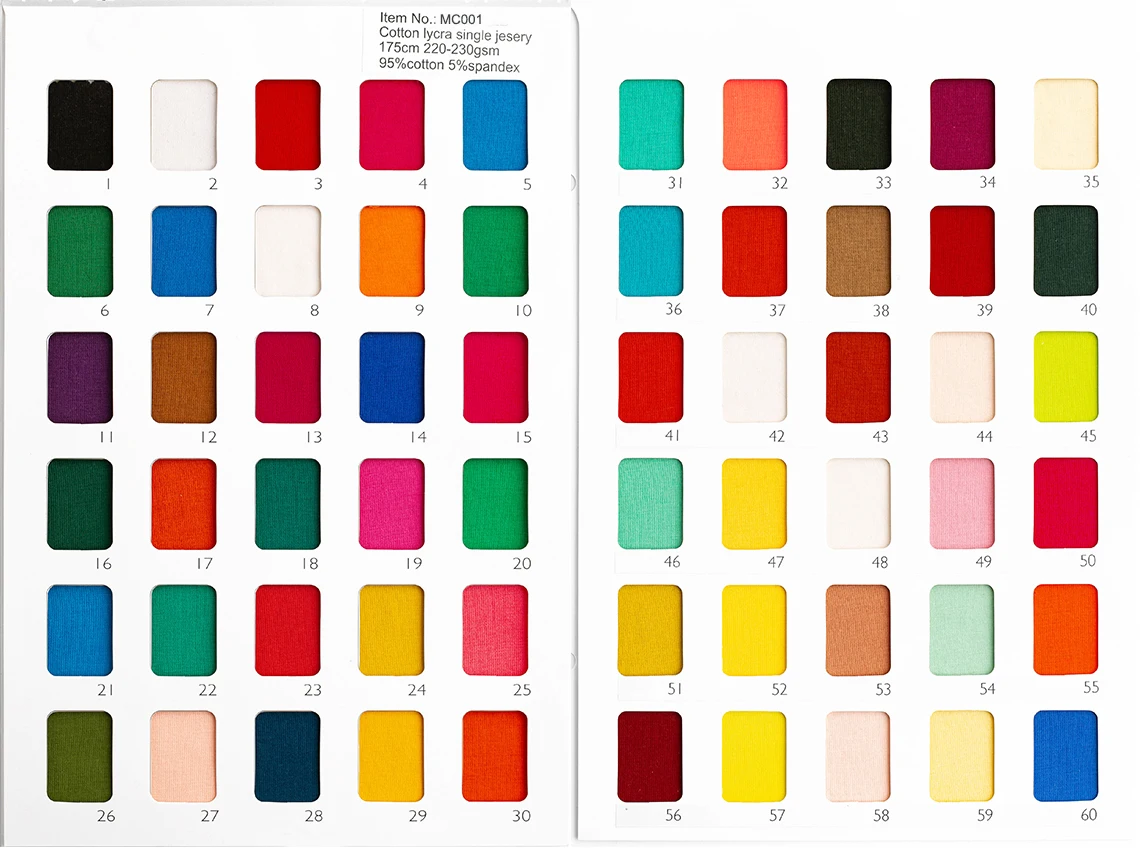 
200 colors in stock soft and smooth high quality solid jersey knit 95 cotton 5 spandex fabric 