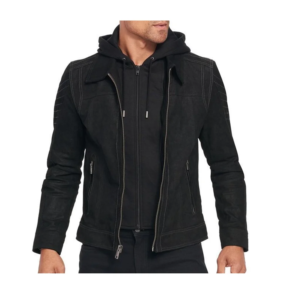 LEATHER VINTAGE HOODED GENUINE LEATHER JACKET Biker Style Motorcycle Jacket | Classic real leather fashion Jacket