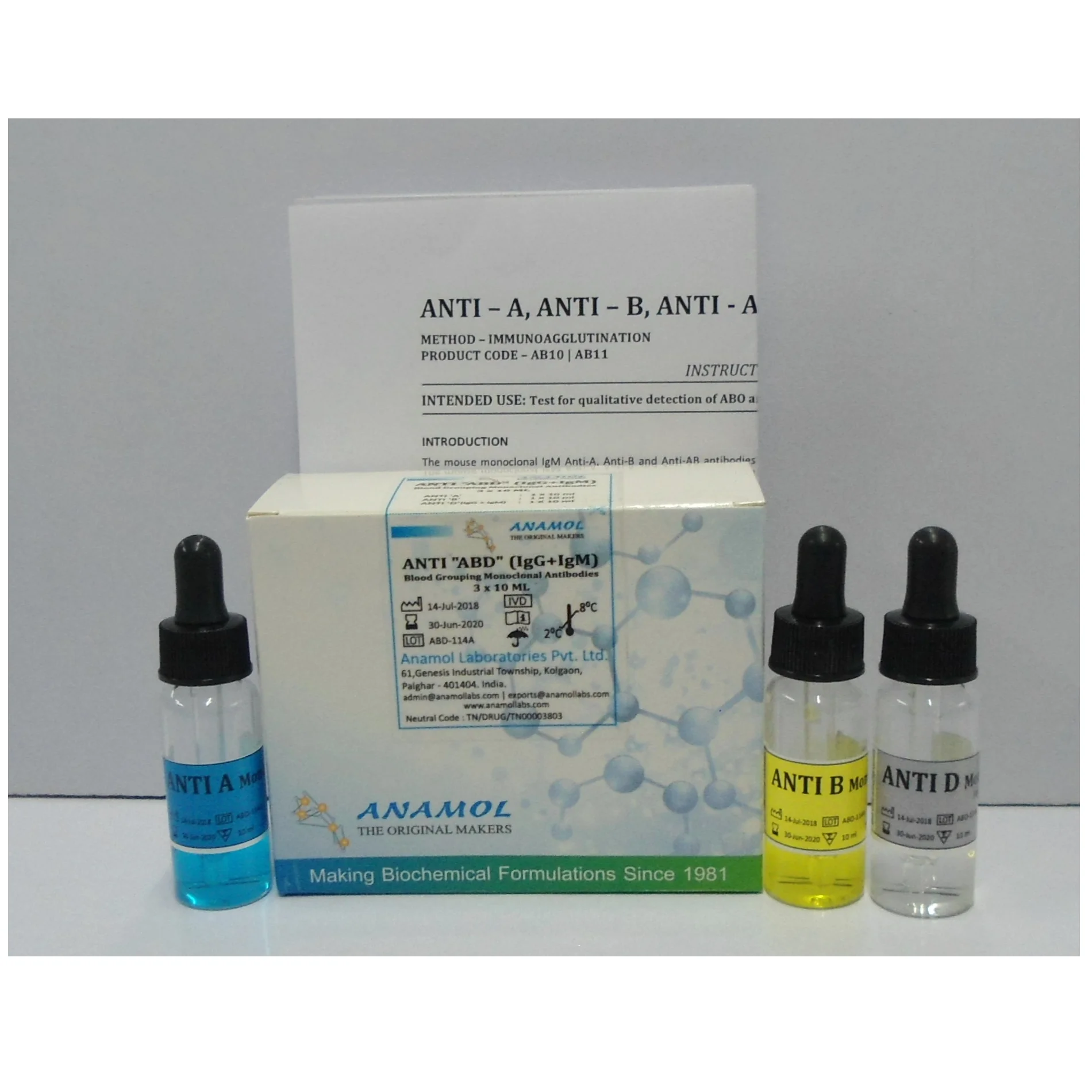 Blood Grouping Reagent (Anti A ,Anti B, Anti D, Anti AB) 4x10ml
