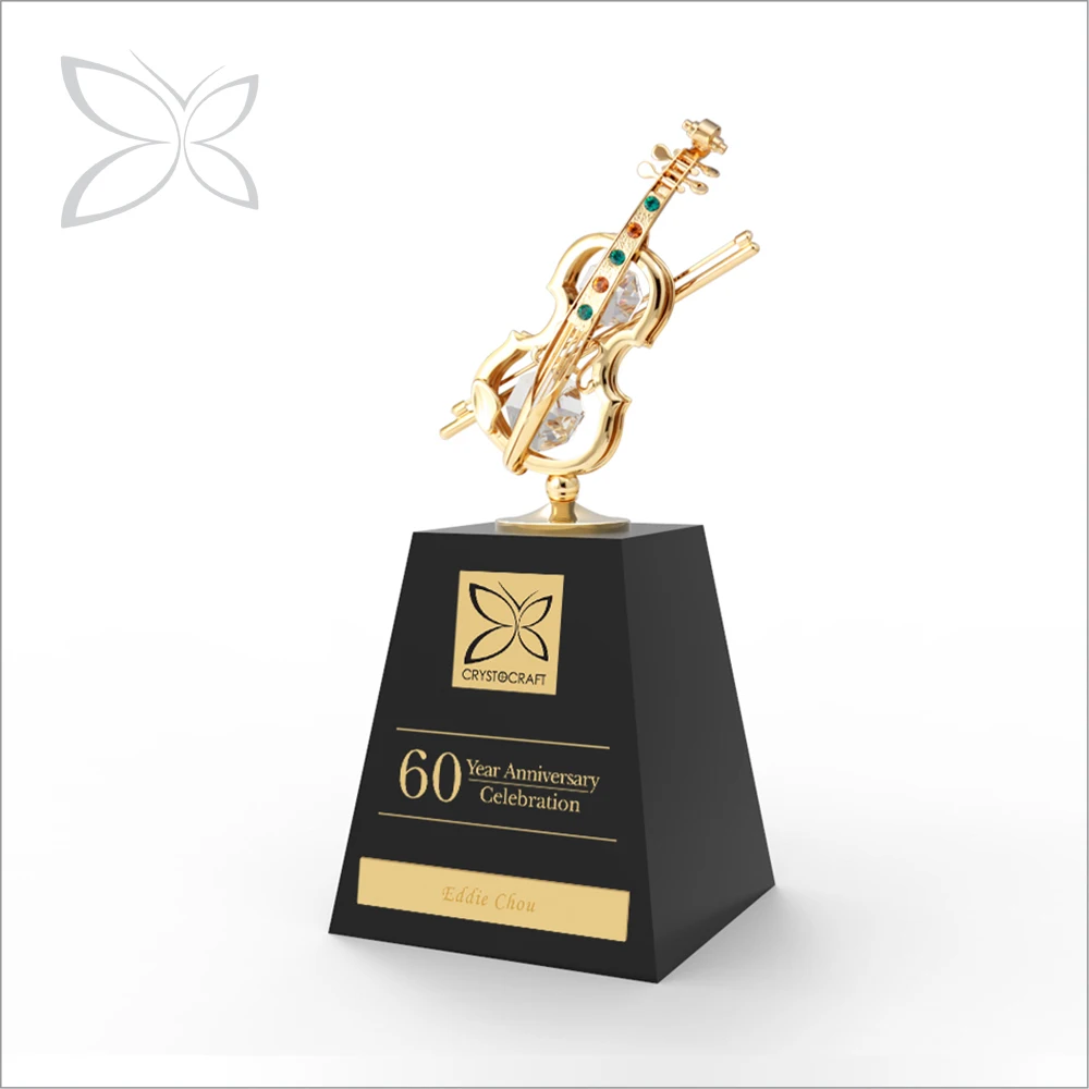 
Crystocraft Personalised Gold Plated Crystal Violin Music Award Trophy Decorated with Brilliant Cut Crystals Souvenir Trophy 