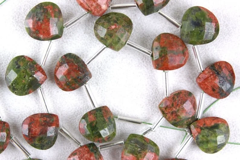 Wonderful Collection Beautiful 1 Strand Faceted Heart Shape Briolette Beads Natural Unakite Jasper Gemstone