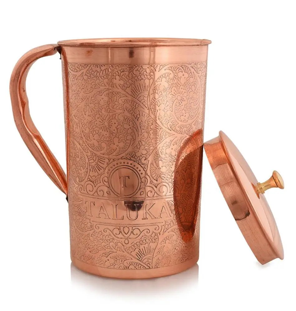 Best Quality Embossed 50 Oz Drink Ware with Brass Knob Copper Water Jug