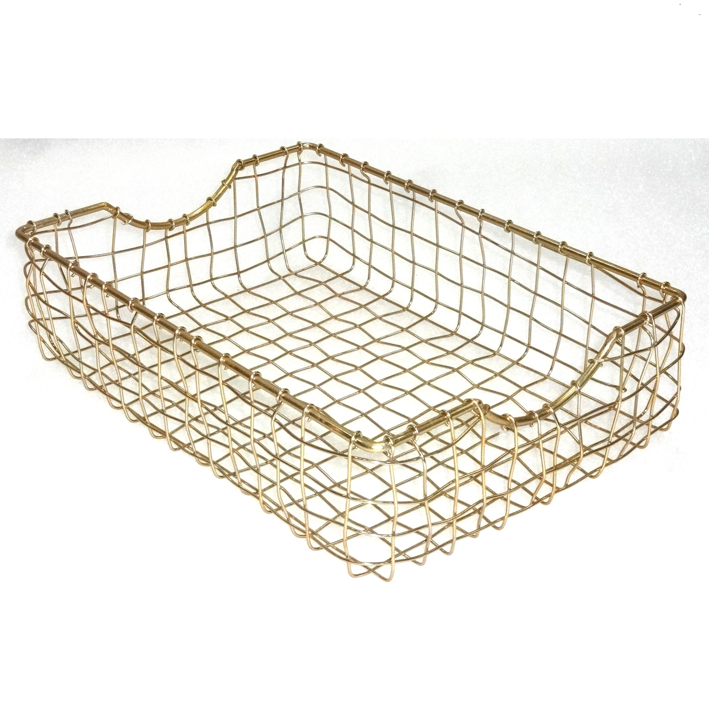 Iron wire rectangle Fruit Storage Basket with wood handle