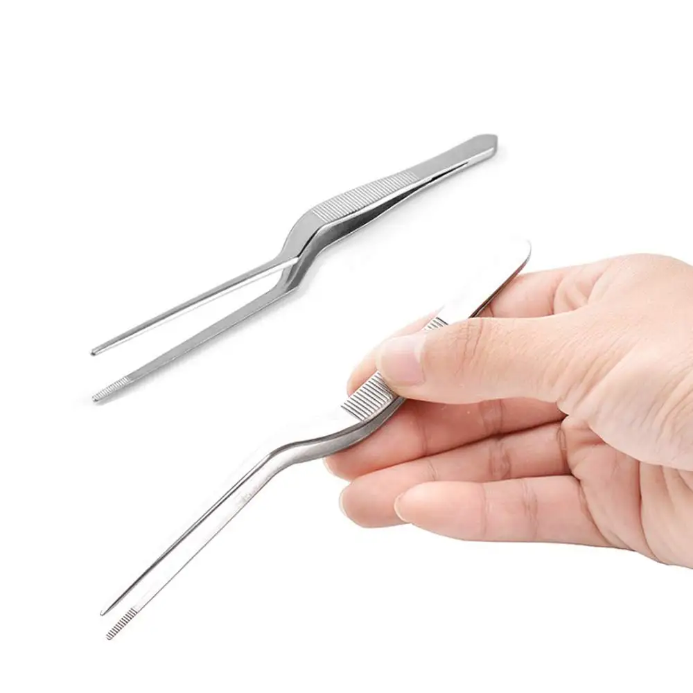 Culinary Tweezer 8 Inches Stainless Steel Precision Tongs with Offset Fine Tip